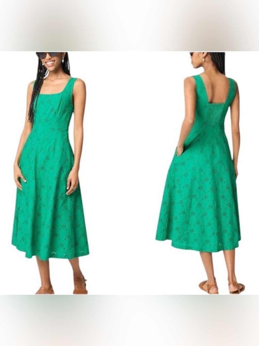 J.Crew Factory Eyelet Embroidered Midi Dress  Size 12 Emerald Beryl Green